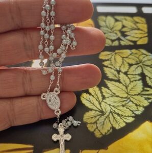 Rosary - PASTEL PALE BABY BLUE Rosary MADE FROM MINI PEARL BEADS VERY DELICATE